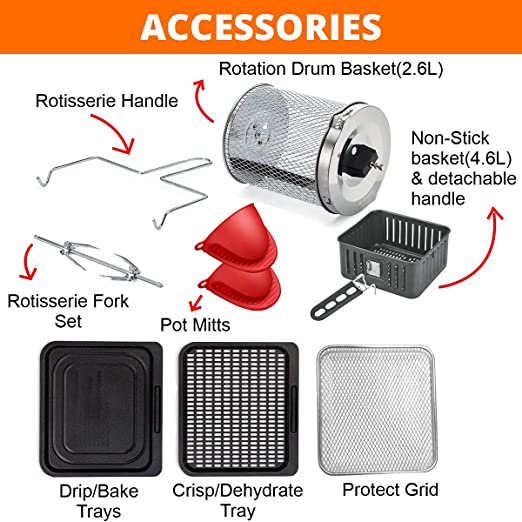 INALSA Air Fryer Oven Aero Crisp with 12L Capacity | Digital Display and Stainless Steel |10 Preset Program | Rotisserie Function and 1500 Watt |Free Recipe book|2 Year Warranty(Black) INALSA Air Fryer Oven Aero Crisp with 12L Capacity | Digital Display and Stainless Steel |10 Preset Program | Rotisserie Function and 1500 Watt |Free Recipe book|2 Year Warranty(Black)